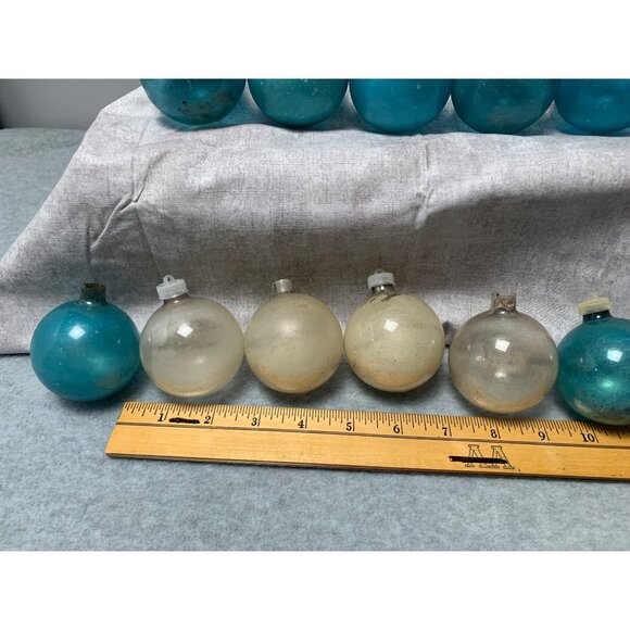 Vintage Glass Christmas Ornaments Mixed Frosted Teal & Clear Set of 11 - Picture 6 of 7